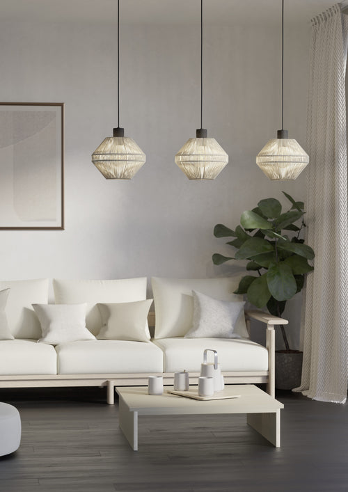 EGLO hanglamp Midsumer - 3 x e27 - 92 cm - zwart/crème - textiel
