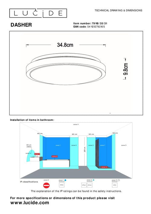 Lucide plafonnière DASHER - Geïntegreerde LED - Wit - vtwonen shop