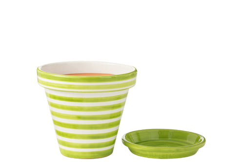 J-Line bloempot Granada Stripes Handmade + Painted - keramiek - groen - large - Ø 35 cm - vtwonen shop
