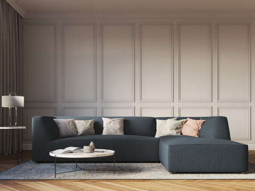 Micadoni rechter hoekbank Ruby 4-zits, ribfluwelen, blauw - 180x273x69cm