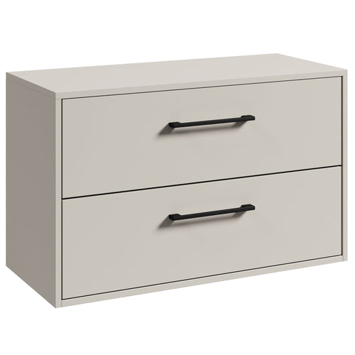 Badplaats Wastafelkast Florence 80 x 46 cm – Beige – Hangend Badmeubel met 2 Lades en Zwarte Handgrepen