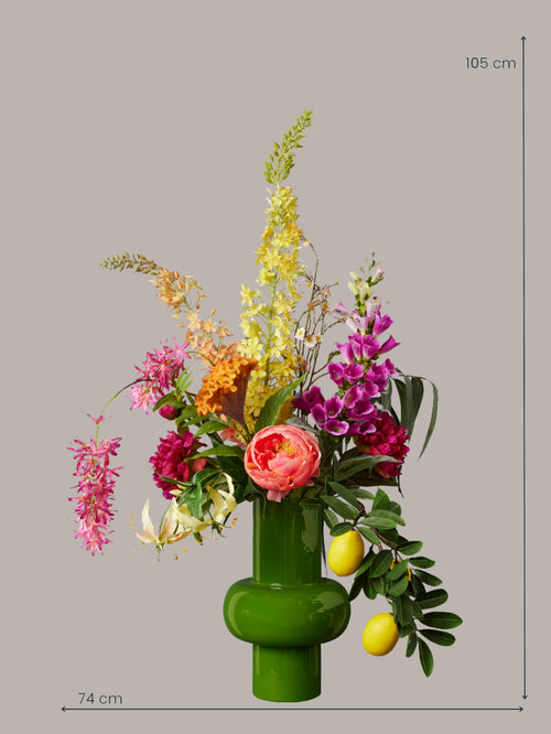 Madame Fleurie The Dreamer Extravaganza Boeket inclusief Vaas – Luxe Zijden bloemen in Hoogglans Groene Vaas – Statement Piece - 24cm x 36cm
