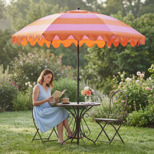 Mica Decorations Kantelbare Parasol met Streepprint - Stokparasol 238 x Ø197 cm - Tuin of Balkonparasol - Polyester, Staal - Lichtgroen, Donkergroen