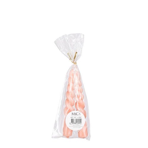 Mica Decorations Twist Kaars - Set van 2 - H15 cm - Roze, glanzend