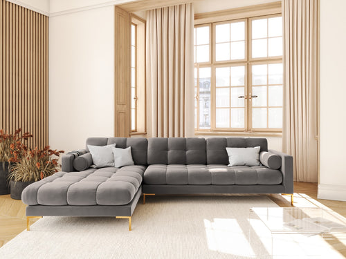 Cosmopolitan Design linker hoekbank Bali 5-zits, flueel, lichtgrijs - 185x293x75cm