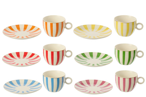 J-Line kopje + schoteltje - porselein - mix - large - set van 6