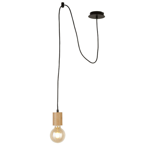 Spinny Plafondhanger, hout en zwart metaal