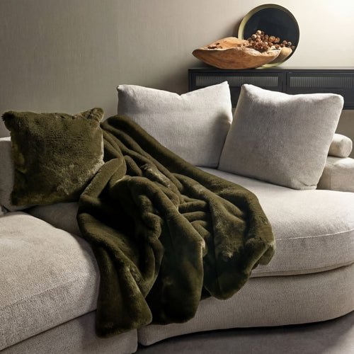 ZINZI - plaid 140x180 cm - bontlook - effen kleur - Military Olive - groen