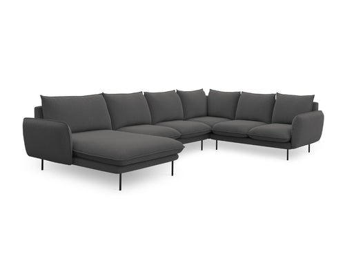 Cosmopolitan Design Panoramische hoekbank rechts Vienna 7-zits, structurele stof, donkergrijs - 235x330x95cm