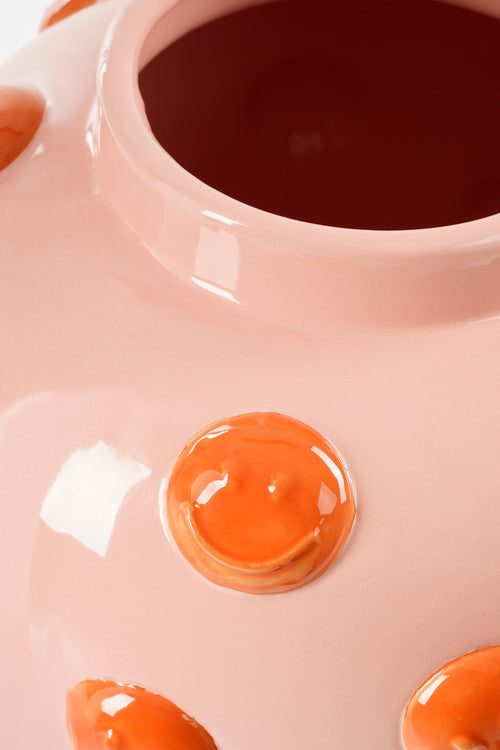 Mica Decorations Smiley Vaas - H33 x Ø30 cm - Keramiek - Lichtroze, Oranje