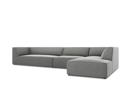 Micadoni rechter hoekbank Ruby 5-zits, flueel, grijs - 180x366x69cm