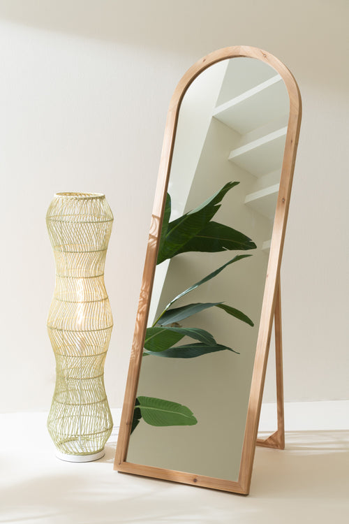 J-Line spiegel Met Voet - glas/sparhout - naturel - 162 x 52 cm