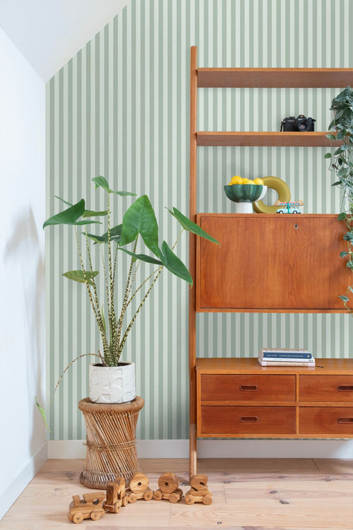 ESTAhome behang strepen vergrijsd groen - 53 cm x 10.05 m - 130953