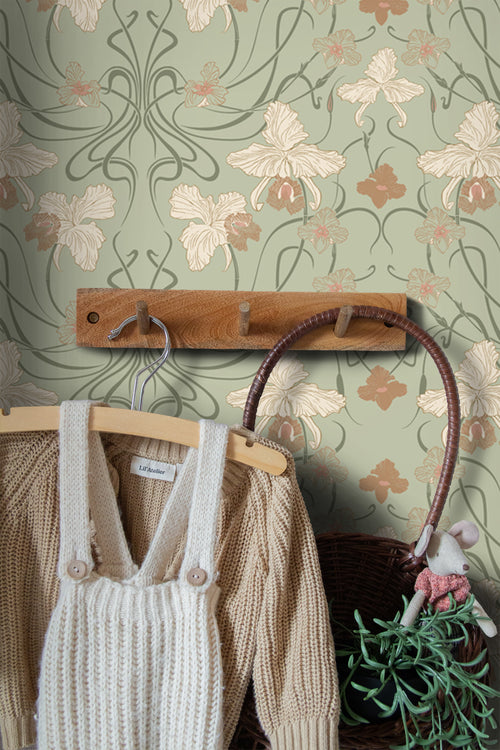 ESTAhome behang vintage bloemen in art nouveau stijl vergrijsd groen en terracotta - 53 cm x 10.05 m - 139667 - vtwonen shop