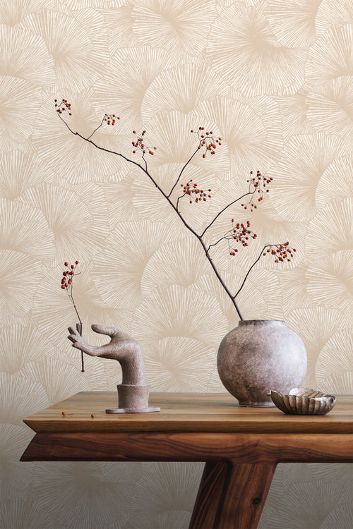 ESTAhome behang 3D-motief bladeren beige - 53 cm x 10.05 m - 131395