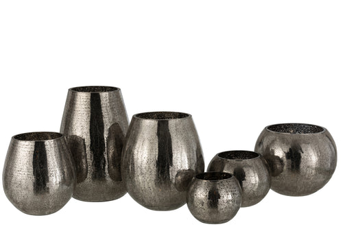 J-Line windlicht Eivorm Craquelé - glas - grijs - large