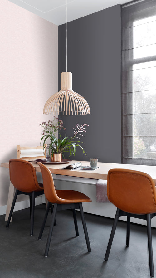 ESTAhome behang effen linnenstructuur licht roze - 53 cm x 10.05 m - 148692