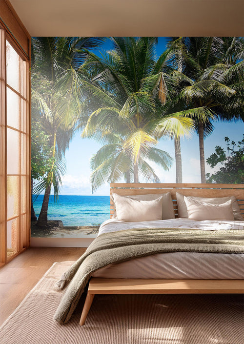 Sanders & Sanders fotobehang tropisch landschap met palmbomen groen en blauw - 375 x 270 cm - 600458