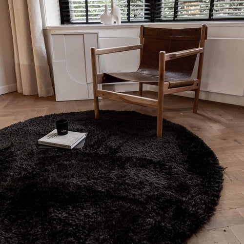 Interieur05 Rond Hoogpolig vloerkleed Fender Antraciet/zwart - 200 x 200 cm - vtwonen shop