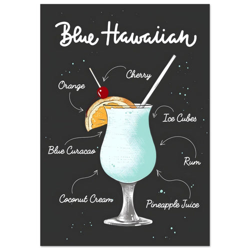 Artfulprints  Blue Hawaiian cocktail – Illustratie   poster 30x40 cm - vtwonen shop
