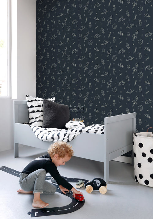 ESTAhome behang planeten in de ruimte donkerblauw - 50 x 900 cm - 139423