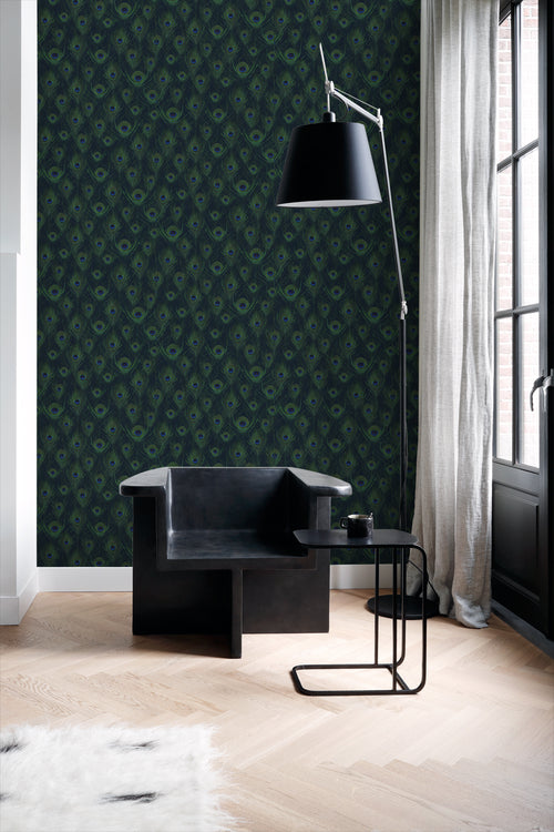 Origin Wallcoverings behang pauwenveren donkerblauw - 0,53 x 10,05 m - 347766 - vtwonen shop