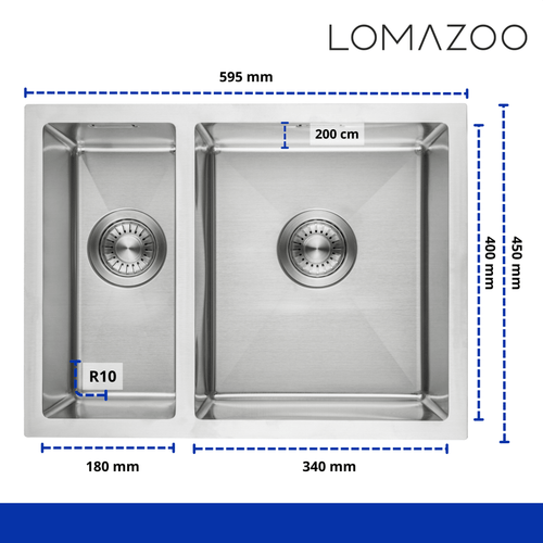 LOMAZOO dubbele spoelbak Proxima - met accessoires - RVS - 59.5 x 45 x 20 cm