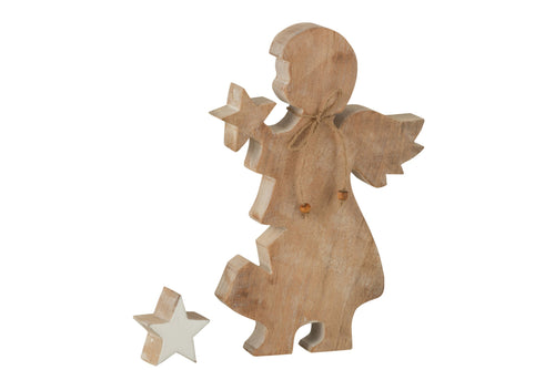 J-Line figuur Engel Ster Mango - hout - wit - large
