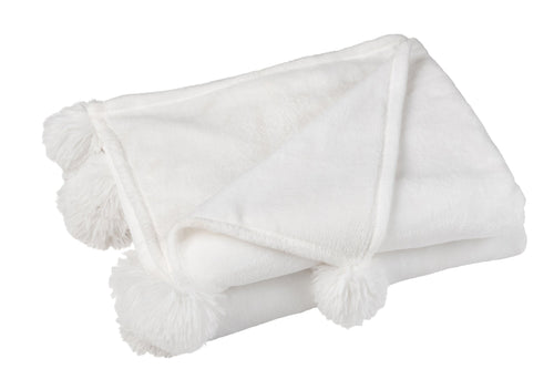 J-Line plaid Pompom - polyester - wit - 170 x 130 cm