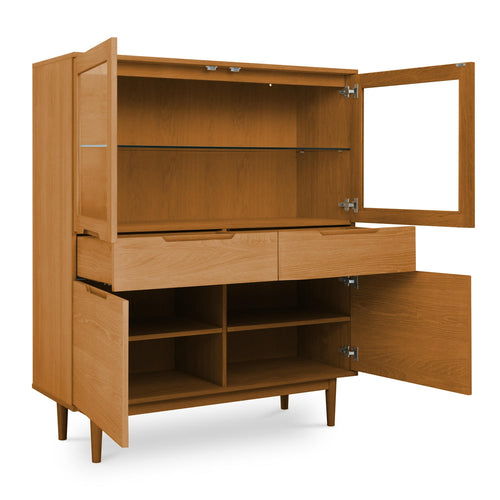 Furnhouse vitrinekast Kerteminde - Natuurlijk eikenhout - MDF, Eikenfineer, Glas - 45x124x146