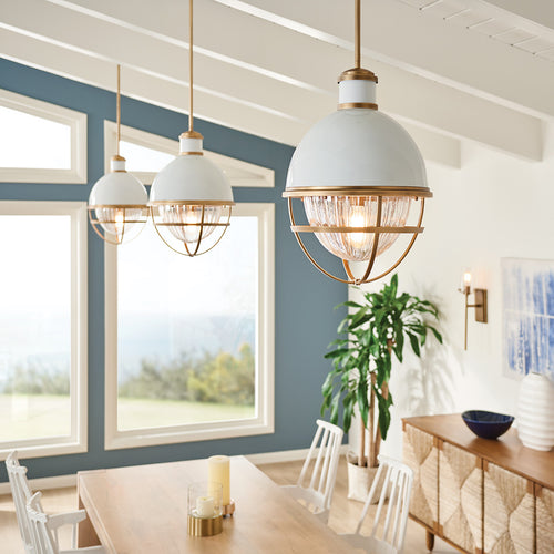 Elstead Kichler Tollis Globe Hanglamp Plafondlamp Natuurlijk Messing & Wit