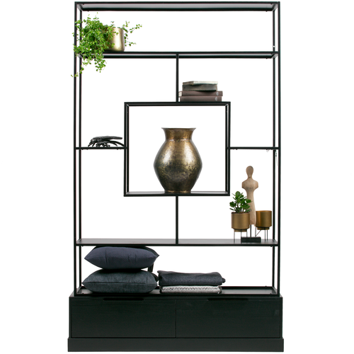 WOOOD vakkenkast Fons - Metaal/hout - Zwart - 204x126x38 - vtwonen shop