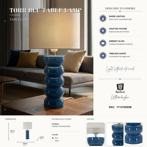 Mauro Ferretti tafellamp - Ø 25x46 cm - blauw/wit
