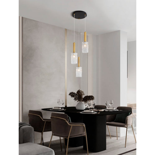 Nova Luce CERTA Hanglamp met cluster, transparant, gestructureerd, goudkleurig, E27 fitting, 3x12W