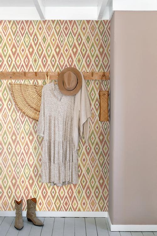 ESTAhome behang ruiten beige, paars en groen - 50 x 900 cm - 131693