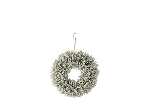 J-Line decoratie krans Besneeuwd - polyethyleen - wit/donkergroen - small