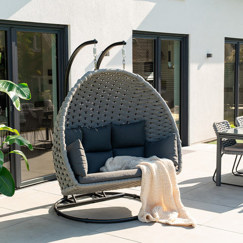 HOME DELUXE Hangstoel van touwwerk CADEIRA lichtgrijs - 2-zits