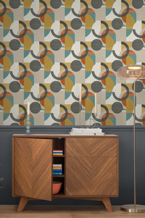 Next vliesbehang Retro Shapes Geo oranje 10mx52cm
