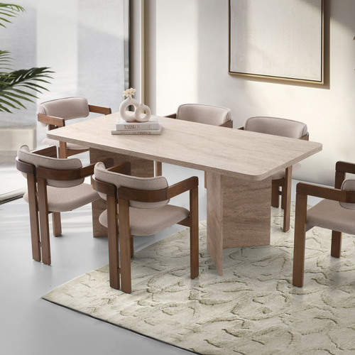 Calicosy - Eettafel zonder verlengblad - Travertijn - 90x180x77 cm