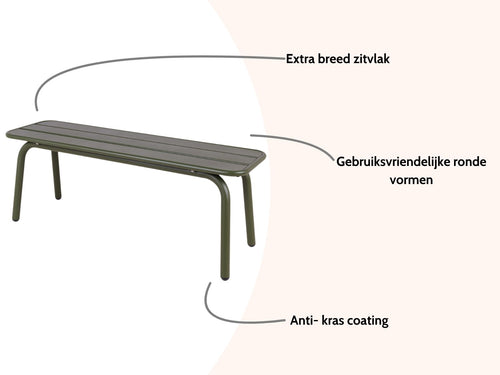 MaximaVida metalen tuinbank Max 120 cm olijfgroen - zonder rugleuning