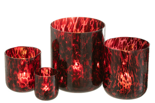 J-Line windlicht Gevlekt - glas - rood/zwart - extra large - vtwonen shop
