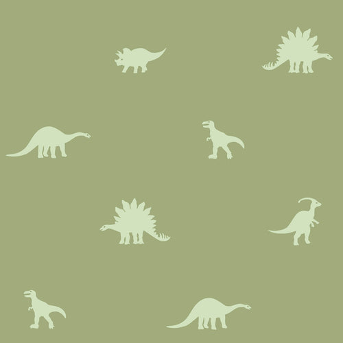 ESTAhome behang dinosaurussen vergrijsd groen - 50 x 900 cm - 131804