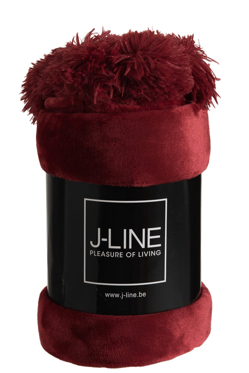 J-Line plaid Pompom - polyester - rood - 170 x 130 cm