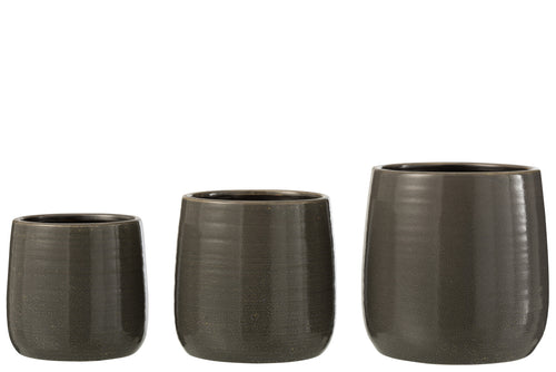 J-Line bloempot Effen - keramiek - grijs - large - Ø 16.5 cm