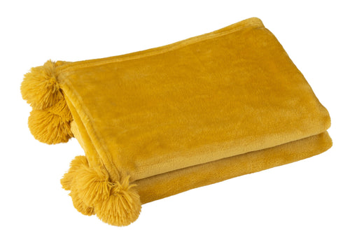 J-Line plaid Pompom - polyester - oker - 170 x 130 cm