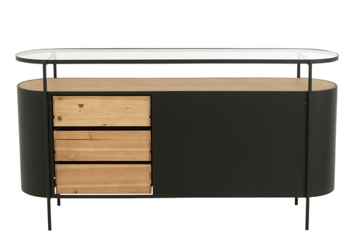 J-Line kast Ovy - ijzer - naturel/zwart