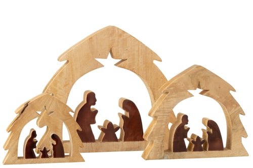 J-Line decoratie Kerststal in Huis - hout - naturel/bruin - large