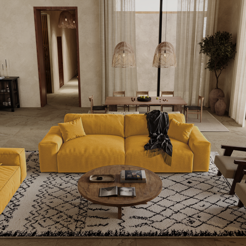 Premium Interiors - Bank CHEER - zacht aanvoelende geweven stof  mosterd 240cm