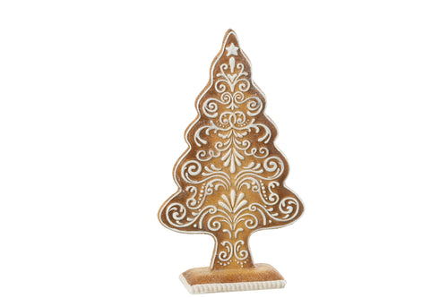 J-Line decoratie Peperkoek Dennenboom - polyresin - beige/wit - large
