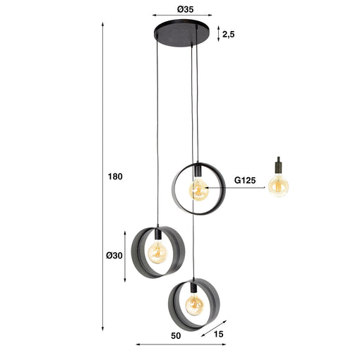 Giga Meubel Hanglamp Ring - Zwart Metaal - 3-Lichts - 50x50x180cm - vtwonen shop